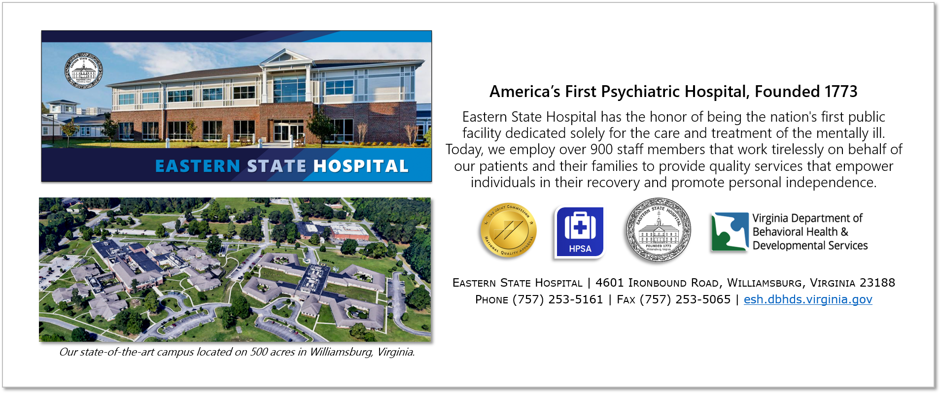 Inpatient Psychiatrist Opportunities in Beautiful Williamsburg, Virginia Eastern State